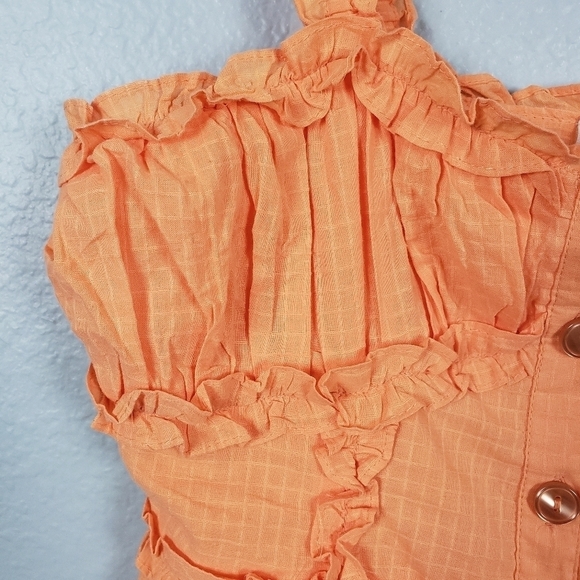 URBAN OUTFITTERS Luxe Dreams Button Front Ruffle Mini Dress Orange Sz XS - Picture 3 of 8